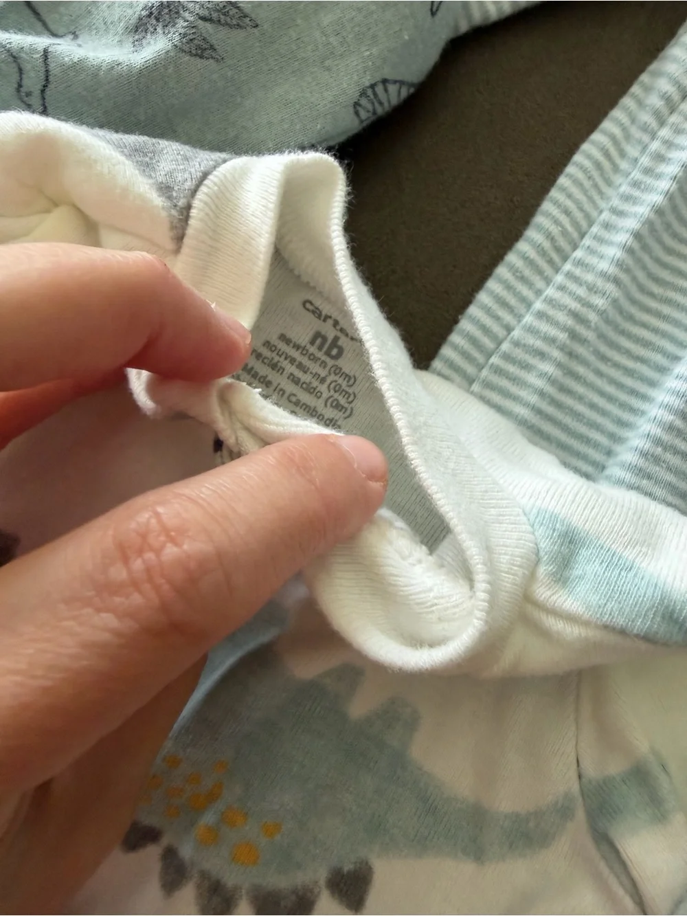 Carter's Blue and Cream Dino Footed Baby 3 Pack